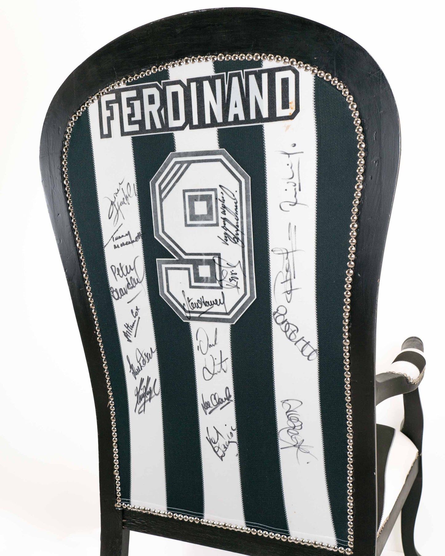 Signed Les Ferdinand Match-Worn Newcastle United Football Shirt Upholstered Arm Chair